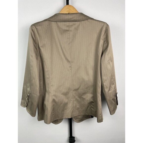 Sisley Camel Tan Striped Button Front Stretch Office 3/4 Sleeve Blazer Size S - Picture 9 of 11